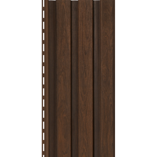САЙДИНГ ВЕРТИКАЛЬНЫЙ РЕЙКА ФАСАДНАЯ ОРЕХ ТЕМНЫЙ 3000х275мм ТИМБЕР-БЛОК Ю-ПЛАСТ
