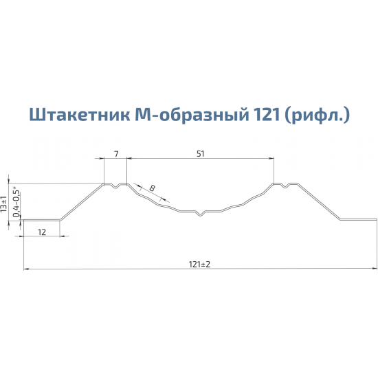 ШТАКЕТНИК "М-ОБРАЗНЫЙ РИФЛЕНЫЙ" 121мм PRINTECH ДВУСТОРОННИЙ