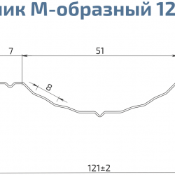 ШТАКЕТНИК "М-ОБРАЗНЫЙ РИФЛЕНЫЙ" 121мм ГЛЯНЕЦ ДВУСТОРОННИЙ