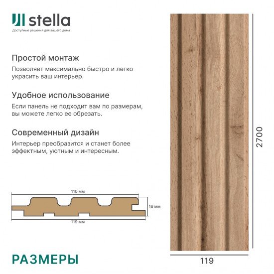 СТЕНОВАЯ ПАНЕЛЬ РЕЕЧНАЯ МДФ ПЕКАН BEATS LIGHT (STELLA)