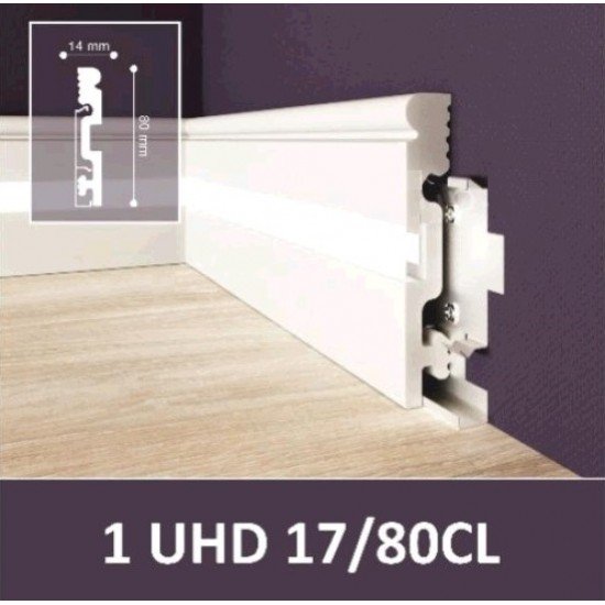 ПЛИНТУС ДЮРОПОЛИМЕРНЫЙ UHD 17/80CL 2000х80мм с LED рассеивателем на клей/клипсу SOLID