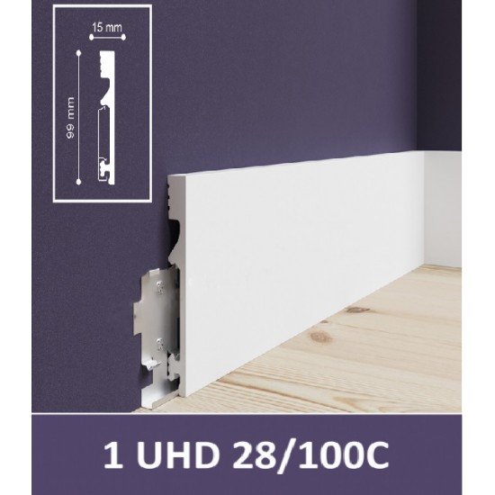 ПЛИНТУС НАПОЛЬНЫЙ ДЮРОПОЛИМЕРНЫЙ UHD 28/100С 2000х99мм на клей/клипсу SOLID